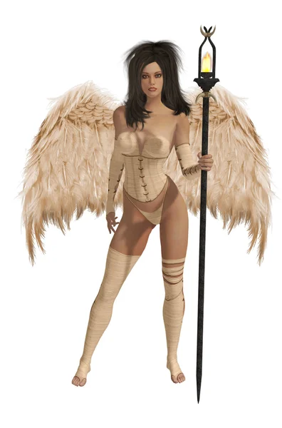 Beige Winged Angel With Dark Hair — Stock Photo, Image