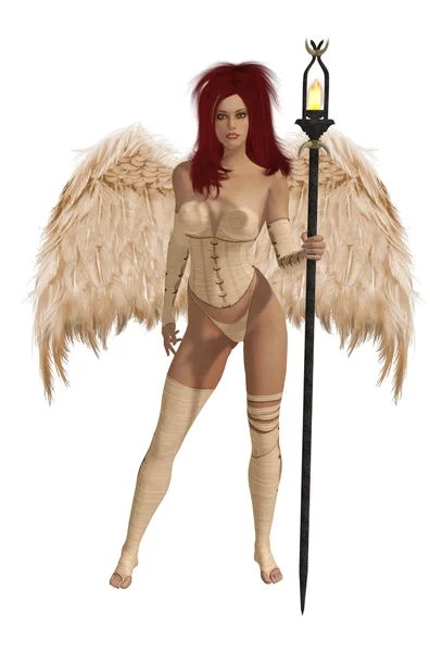 Бежевый крылатый ангел с рыжими волосами — стоковое фото
