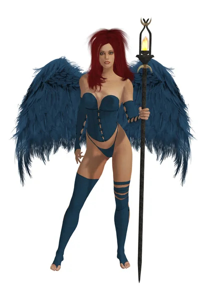 Blue Winged Angel With Red Hair — Stock Photo, Image