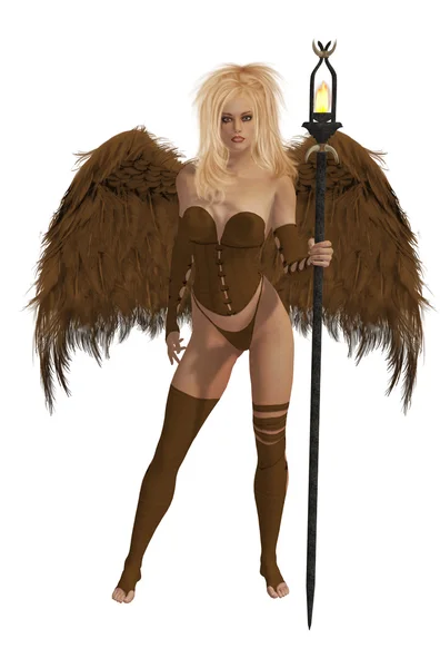 Brązowy skrzydlaty anioł z blond włosami — Zdjęcie stockowe