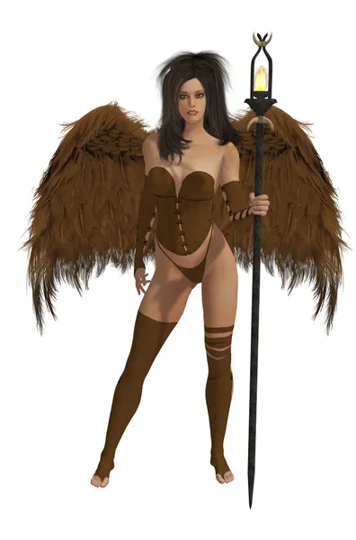 Brown Winged Angel With Dark Hair — Stock Photo, Image