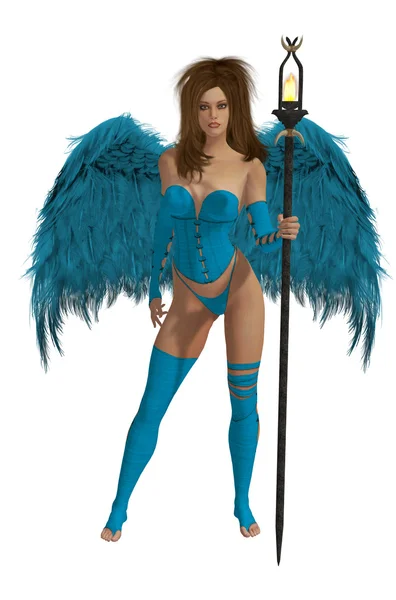 Baby blue skrzydlaty anioł z brunetki — Zdjęcie stockowe