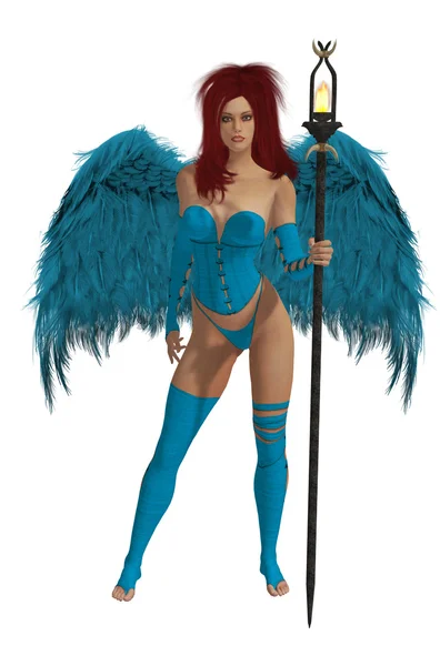Baby blue skrzydlaty anioł z Rude włosy — Zdjęcie stockowe