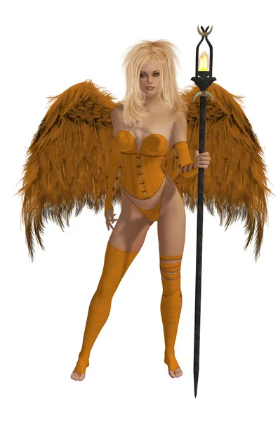 Oranžové okřídlený anděl s blond vlasy — Stock fotografie