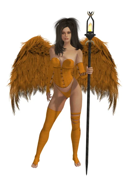 深色头发的橙色带翼的天使 — 图库照片