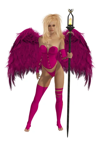 Pink Winged Angel With Blonde Hair — Stock Photo, Image
