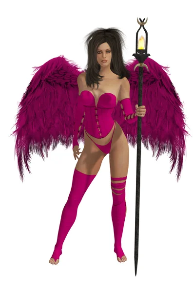 Pink Winged Angel With Dark Hair — Stock Photo, Image