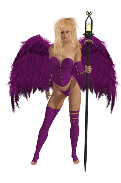 Ángel alado púrpura con cabello rubio — Foto de Stock