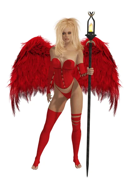Červené okřídlený anděl s blond vlasy — Stock fotografie