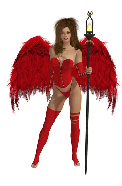 Červené okřídlený anděl s bruneta vlasy — Stock fotografie