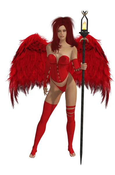 Röd bevingad ängel med rött hår — Stockfoto