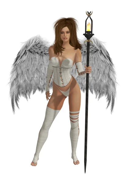 Biały anioł skrzydlaty z brunetki — Zdjęcie stockowe