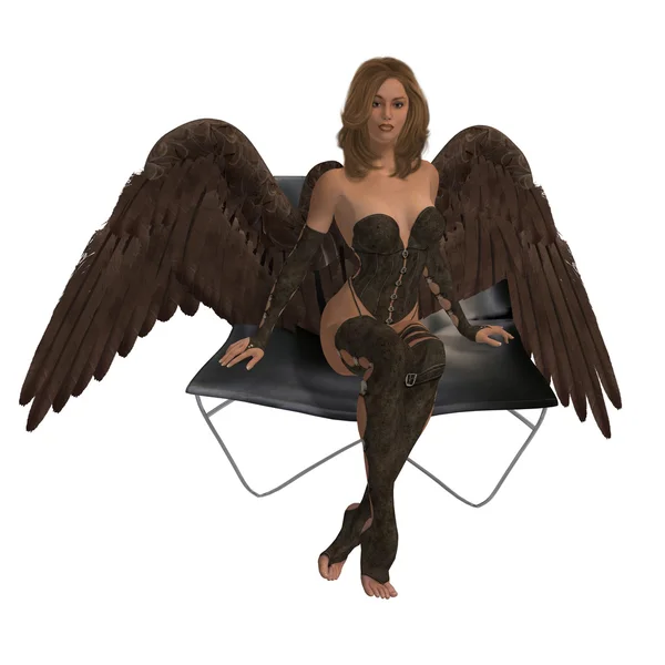 Брюнетка Ангел сидит на стуле — стоковое фото