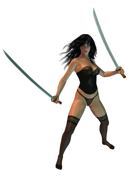 Mulher segurando espadas — Fotografia de Stock