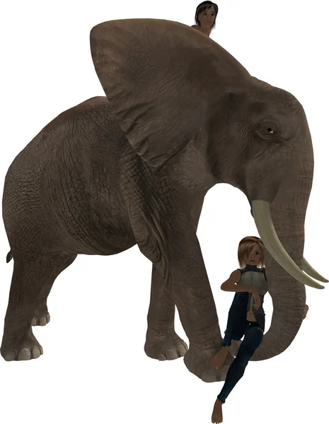 Garçon et fille sur un éléphant — Photo