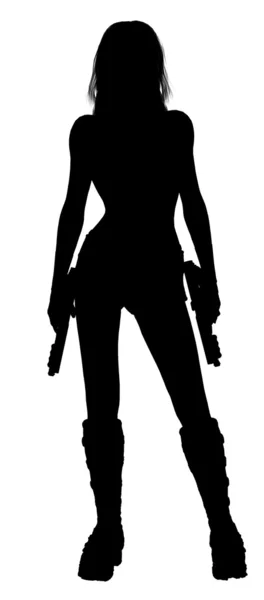 Femme tenant des pistolets Silhouette — Photo