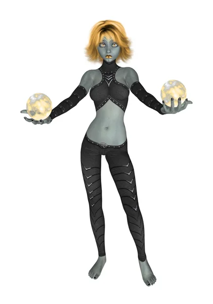 Goth Girl segurando duas bolas de cristal — Fotografia de Stock