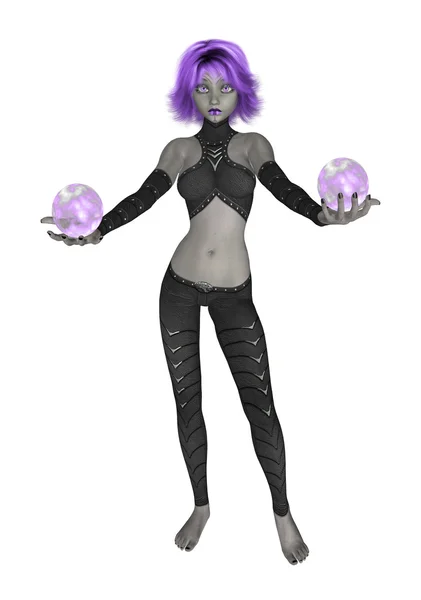 Goth Girl Holding Two Crystal Balls — Stock Photo, Image