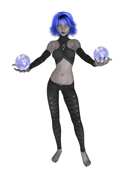Goth Girl Holding Two Crystal Balls — Stock Photo, Image