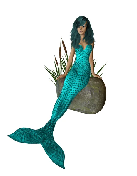 Aqua Mermaid sentado en una roca —  Fotos de Stock