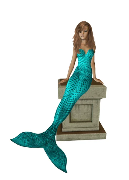 Aqua Mermaid Sitting On A Pedestal — Stock Photo, Image