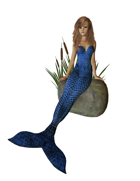 stock image Blue Mermaid Sitting On A Rock
