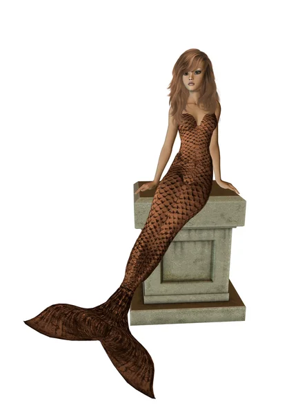 Brown Mermaid Sitting On A Pedestal — Stock Photo, Image
