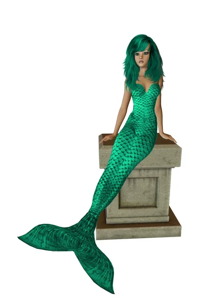Green Mermaid Sitting On A Pedestal — Stock Photo, Image