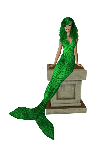 Sirena verde lima sentada en un pedestal —  Fotos de Stock