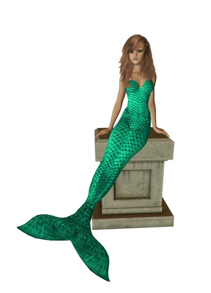 Green Mermaid Sitting On A Pedestal — Stock Photo, Image