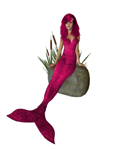 Pink Mermaid Sitting On A Rock — Stock Photo, Image