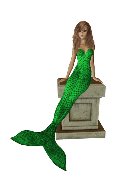 Lime Green Mermaid Sitting On A Pedestal — Stock Photo, Image
