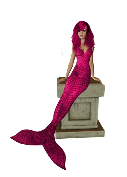 Pembe mermaid bir kaide üzerinde oturan — Stok fotoğraf