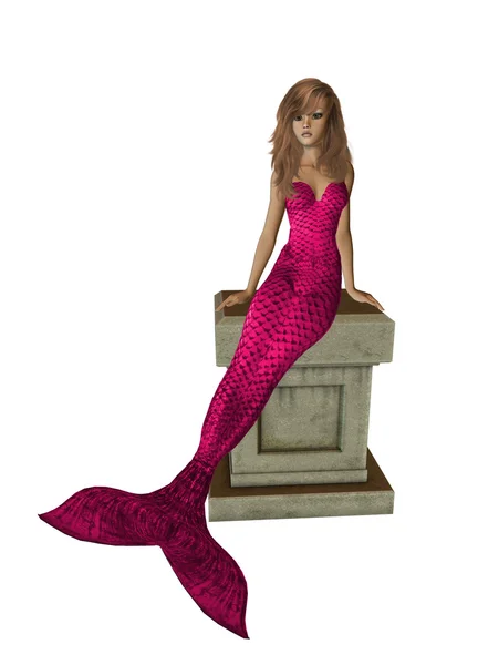 Pembe mermaid bir kaide üzerinde oturan — Stok fotoğraf
