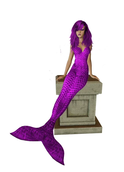 Purple Mermaid Sitting On A Pedestal — Stock Photo, Image