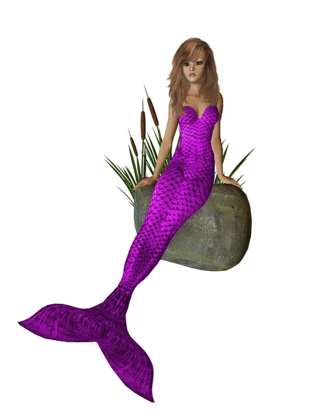 Purple Mermaid Sitting On A Rock — Stock Photo, Image