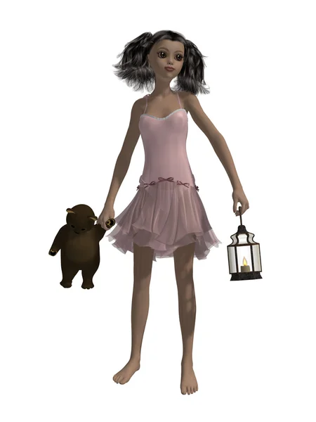 곰 인형을 들고 있는 어린 소녀 — 스톡 사진
