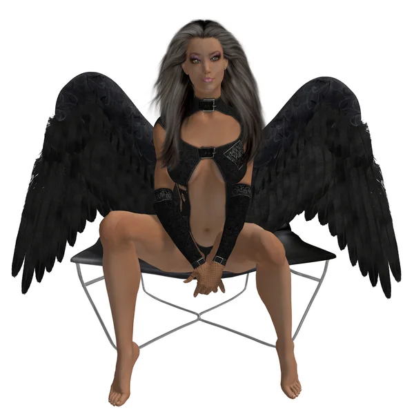 Brunett ängel som sitter på en stol — Stockfoto