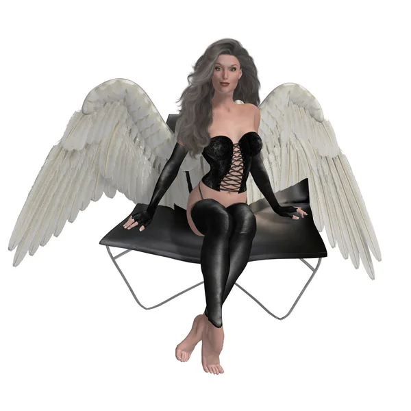 Morena ángel sentado en una silla — Foto de Stock