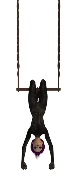 Baş aşağı asılı bir trapez palyaço Stok Fotoğraf
