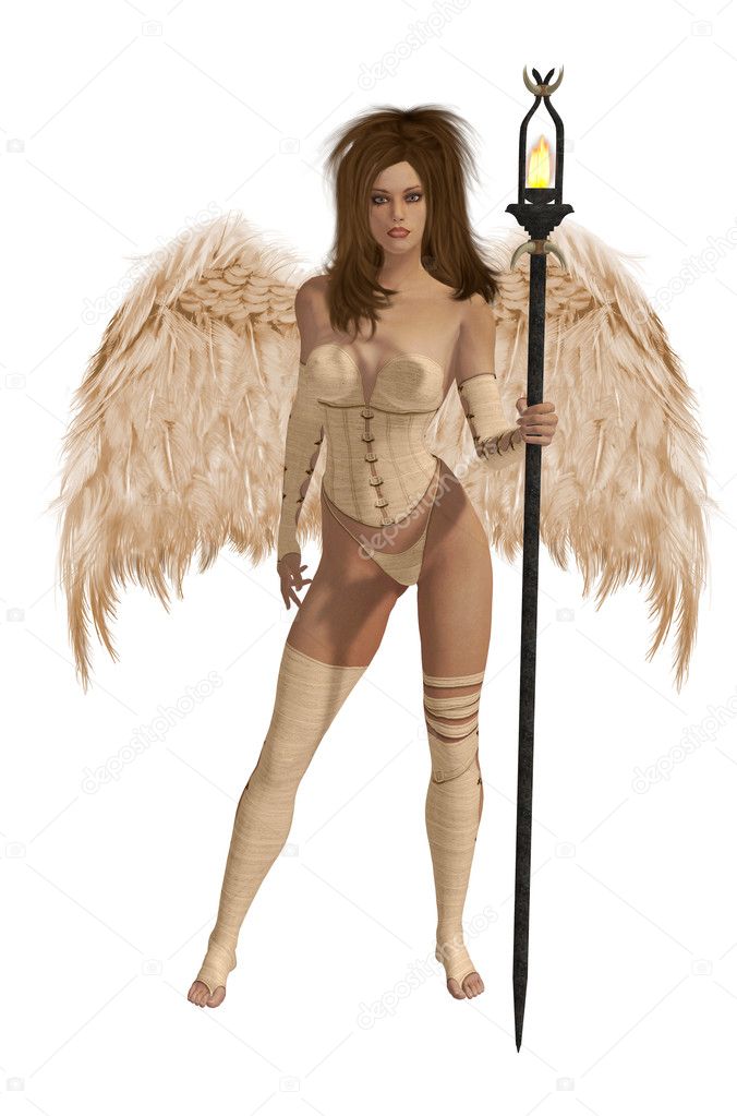 Beige Winged Angel With Brunette Hair