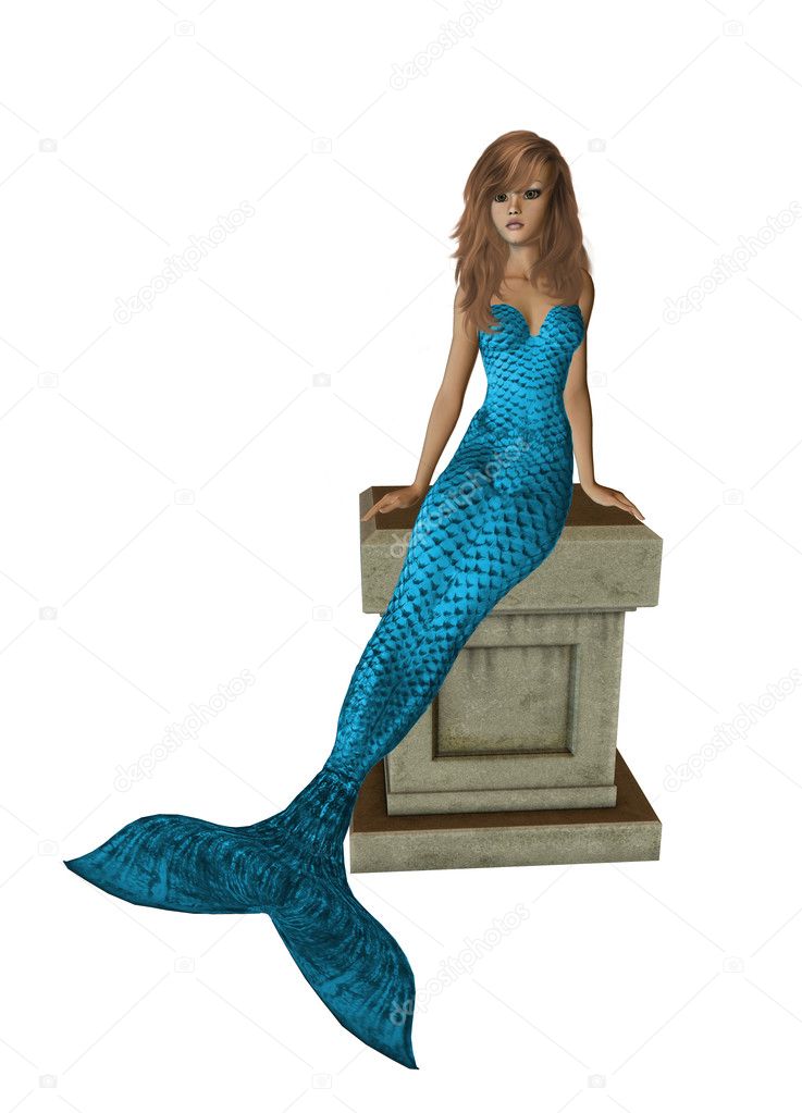 Baby Blue Mermaid Sitting On A Pedestal