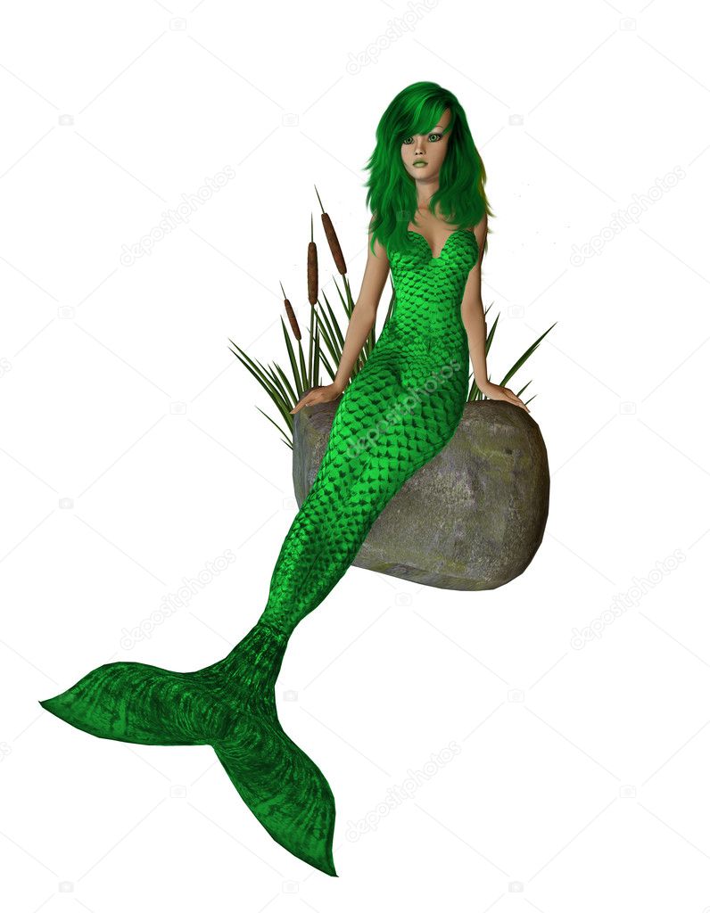 Lime Green Mermaid Sitting On A Rock