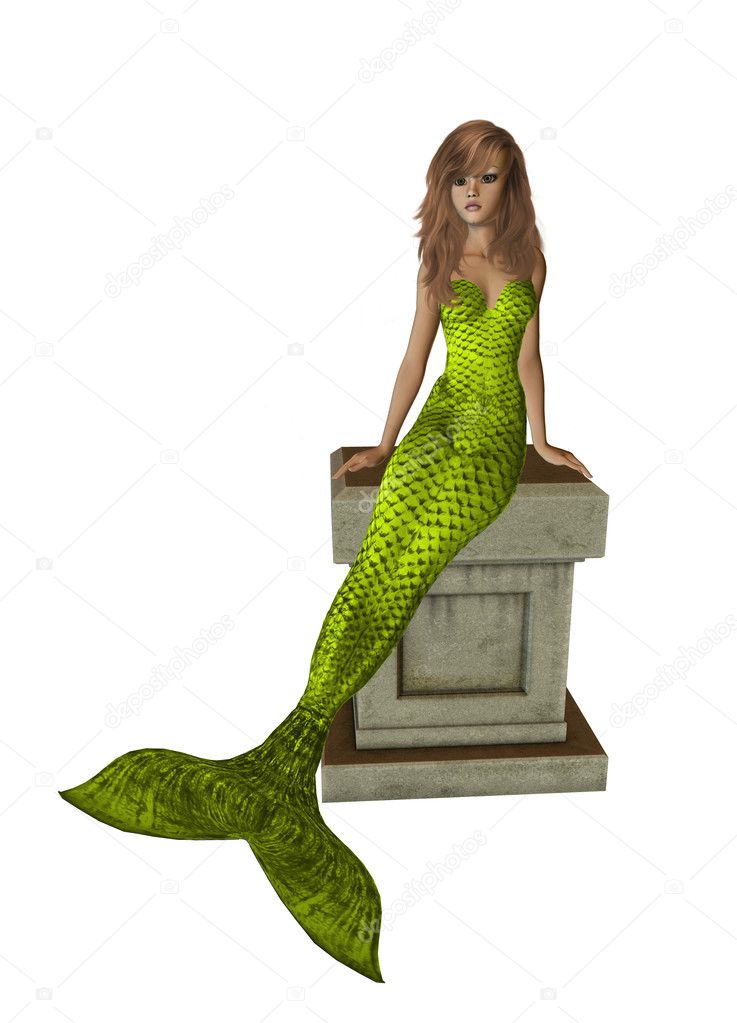 Yellow Mermaid Sitting On A Pedestal