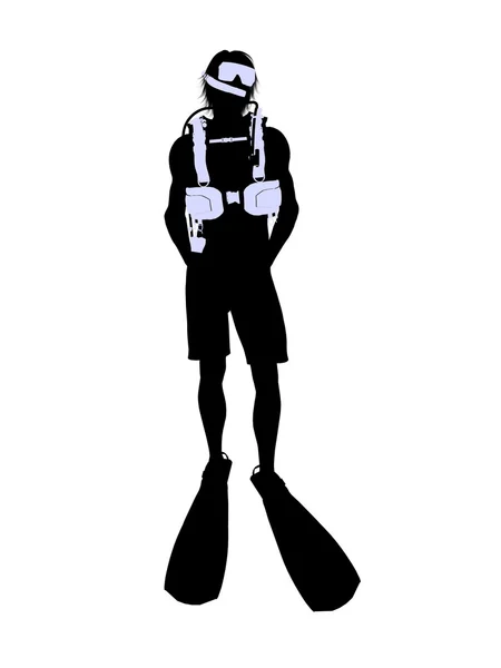 Mužské scuba diver ilustrace silhouette — Stock fotografie