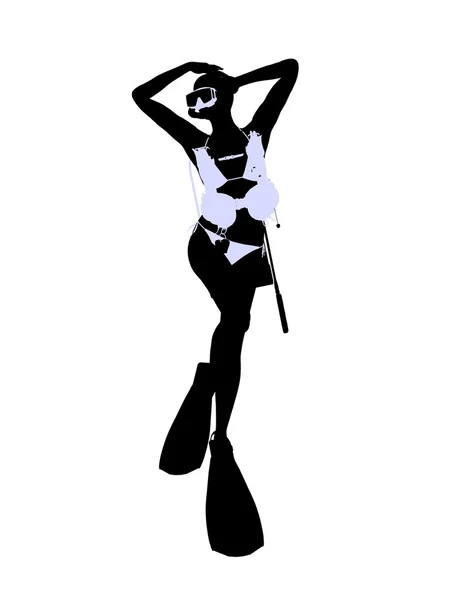 Female Scuba Diver Illustration Silhouette — Stock Photo, Image