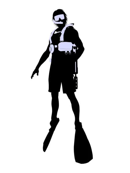 Manliga dykare illustration siluett — Stockfoto