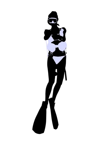 Ženské scuba diver ilustrace silhouette — Stock fotografie