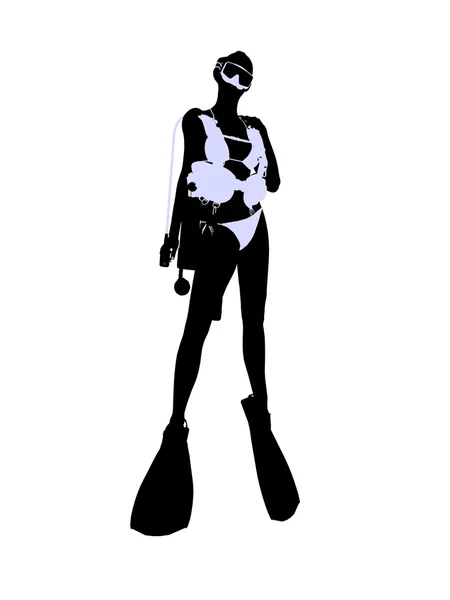 Sylwetka ilustracja kobiece scuba diver — Zdjęcie stockowe