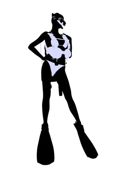 Vrouwelijke duiker illustratie silhouet — Stockfoto
